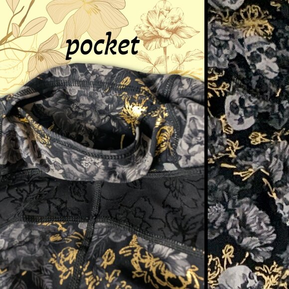 Torrid Active Skull & Rose Design Black Leggings with Pocket NWOT - Picture 7 of 9